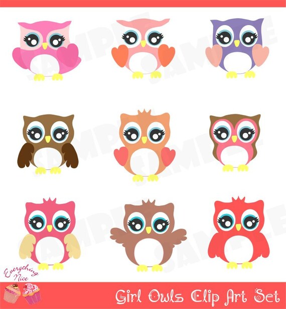 Girl Owls Clip Art Set Il_570xn