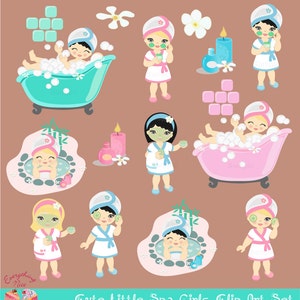 Cute little SPA Girls Blonde Black hair Clip Art Set