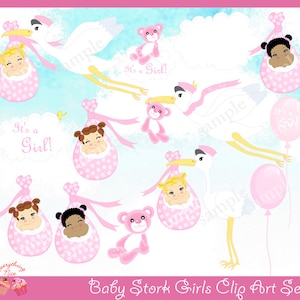 Baby Stork Girls Clipart Set image 1
