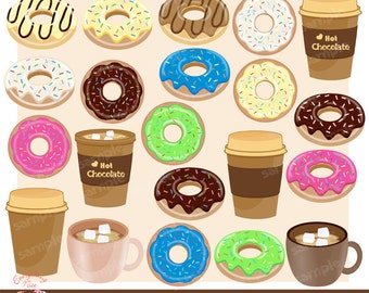 Donuts et boissons chocolatées Clipart Set