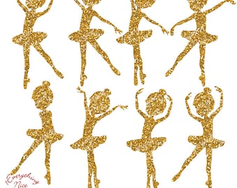 Gold Glitter Ballerina Silhouettes 2 Clipart Set