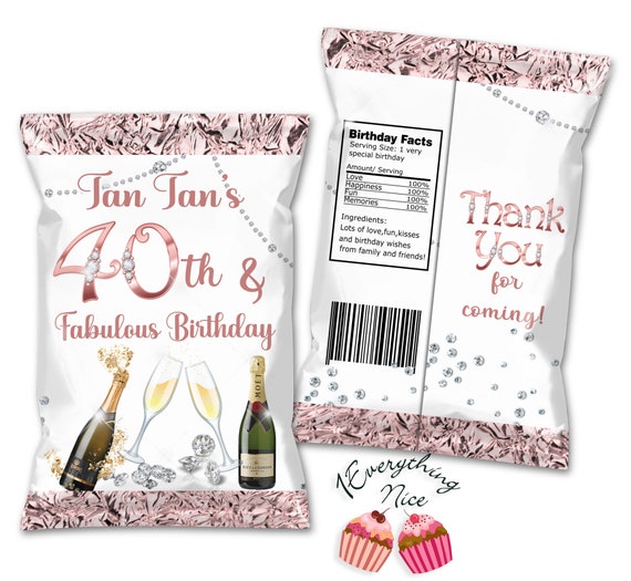 DIGITAL DOWNLOAD Fabulous Rose Gold Wine wines and Diamonds Theme Chip Bag Labels White Digital Printable Il_570xn