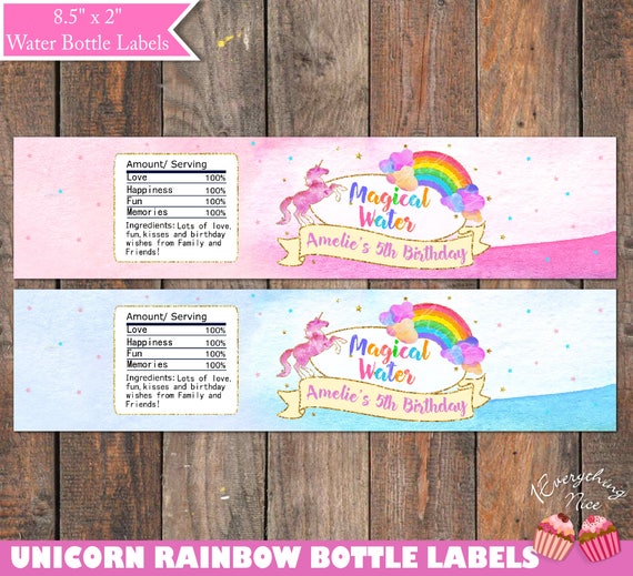Unicorn Rainbow Water Bottle Drink Labels Digital Download Il_570xn