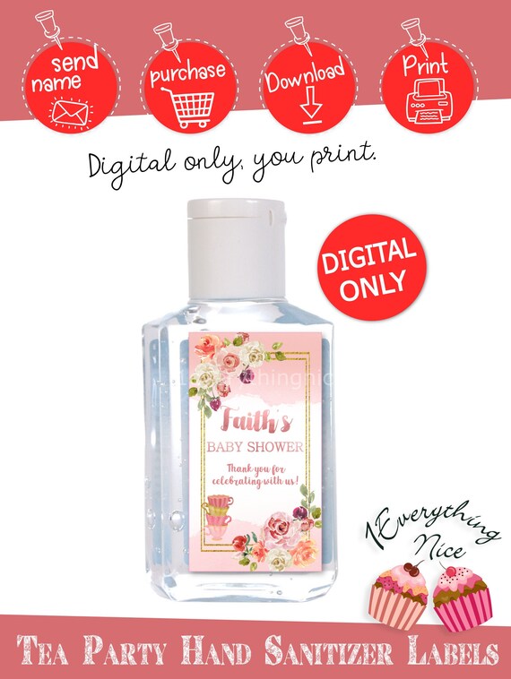 DIGITAL DOWNLOAD Tea Time Tea Party Baby Shower Hand Sanitizer Labels Printable Digital Download Il_570xn