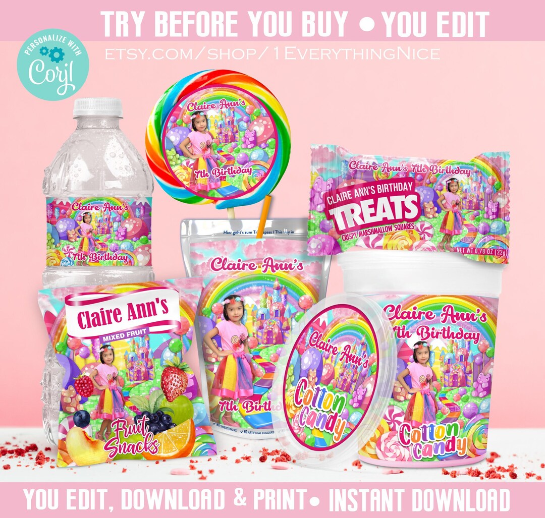 Editable Candy Land With Picture DIGITAL DOWNLOAD Birthday Party