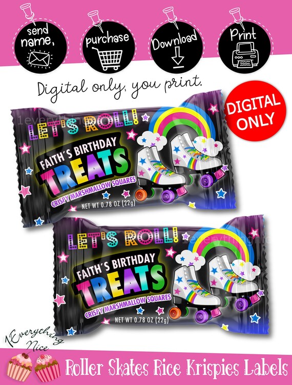 DIGITAL DOWNLOAD Roller Skates Skate Skating Theme Rice Krispies Krispy Crispies Crispy Treats Labels Digital Printable Il_570xn