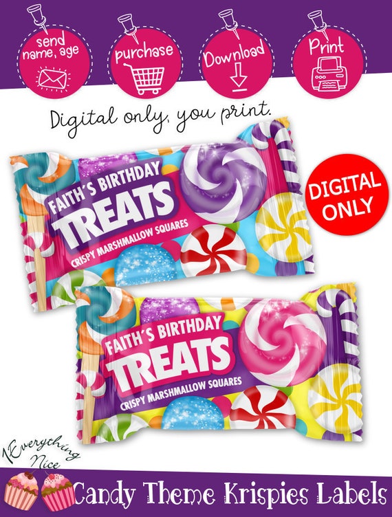 DIGITAL DOWNLOAD Candy Theme Rice Krispies Treats Labels Digital Printable Il_570xn