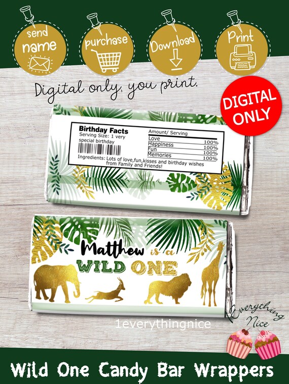 DIGITAL DOWNLOAD Wild One Theme Candy Bar Wrappers Chocolate Labels ...