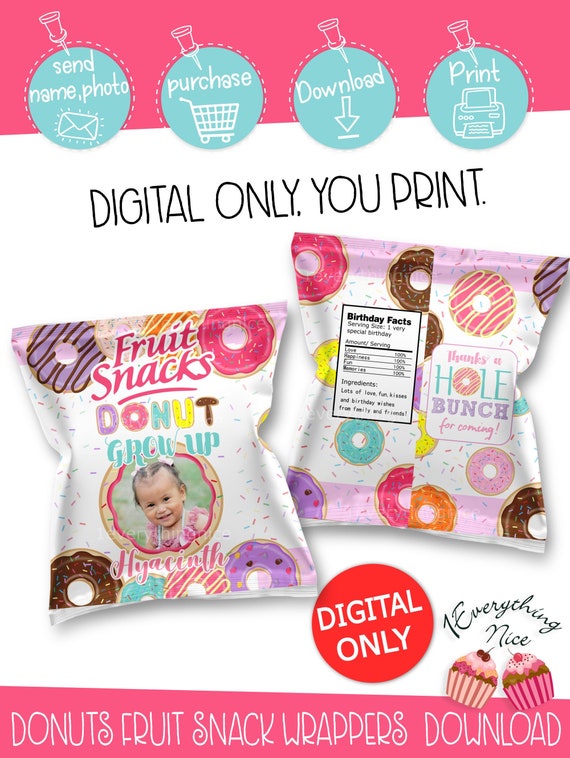 DIGITAL DOWNLOAD Donut Grow Up Donuts Birthday Fruit Snack Wrappers Digital Printable Il_570xn
