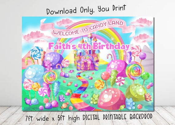 DIGITAL DOWNLOAD Candy Land Theme 7ft. wide x 5ft. high Backdrop Banner Printable File Il_570xn