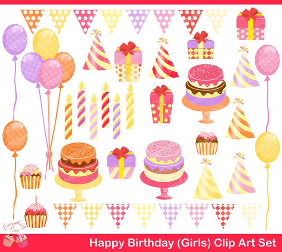 Happy Birthday (for Girls) Clipart Set Il_570xn