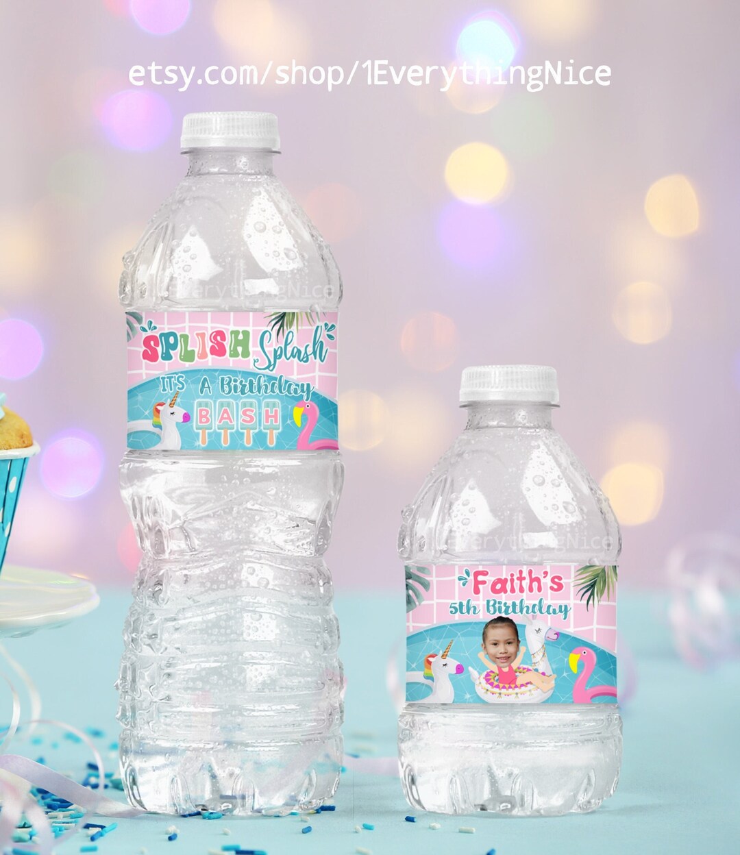 Splish Splash It's A Birthday Bash Girl With Picture Water Bottle Label ...