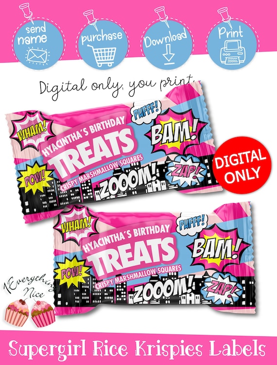 DIGITAL DOWNLOAD Supergirl Super Girl Theme Rice Krispies Treats Labels Digital Printable Il_570xn