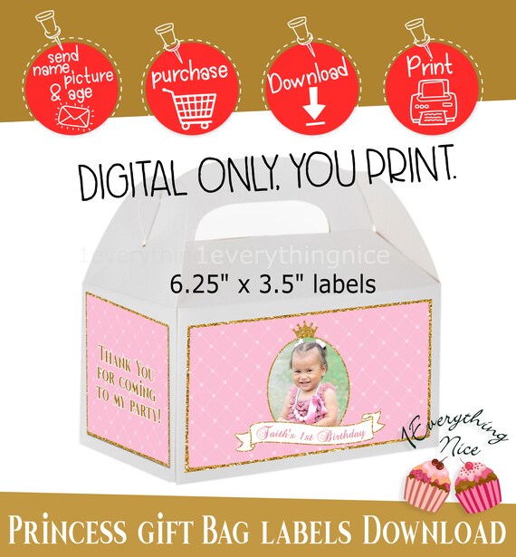 DIGITAL DOWNLOAD Princess Theme Pink and Gold Gable Box Favor Box Gift ...