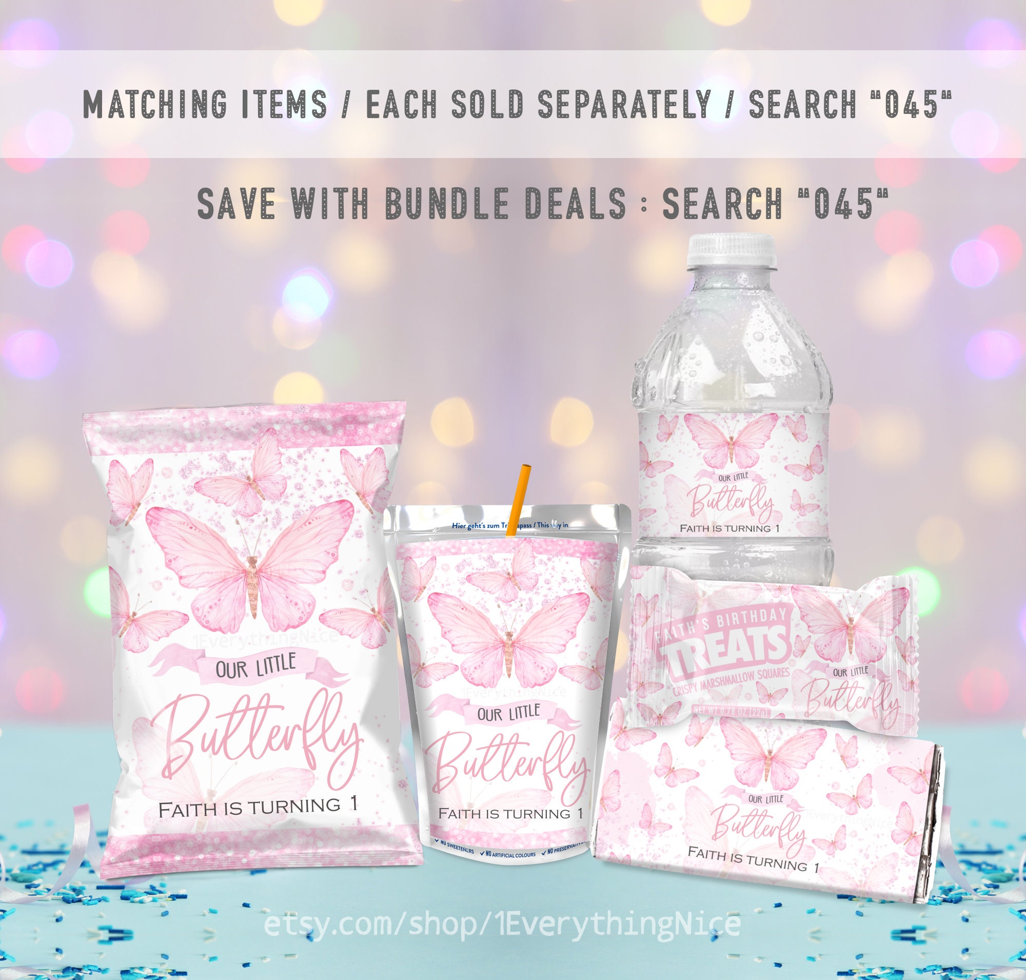 Pink Butterfly Label Editable DIGITAL Instant DOWNLOAD Pink Butterfly Butterflies Theme ...