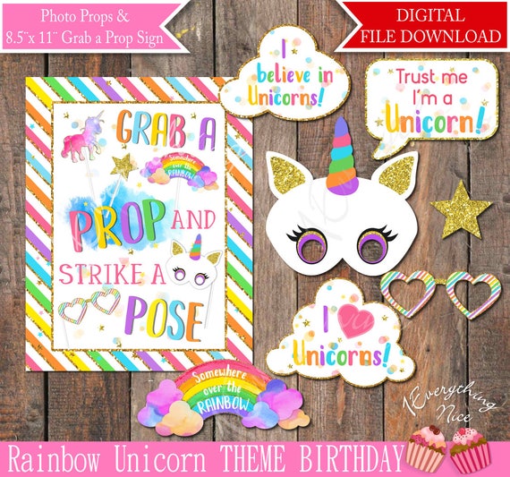 rainbow unicorn props and grab a prop sign 85x 11 printable instant