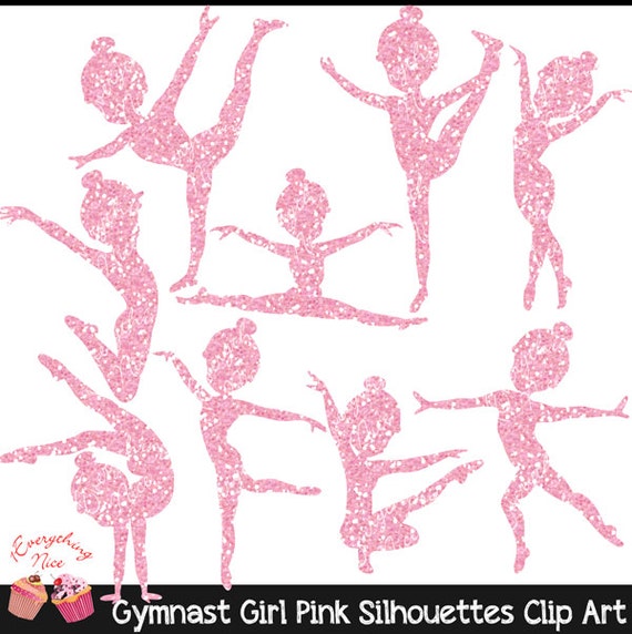 Gymnast Pink Glitter Silhouettes Clip Art Set Il_570xn