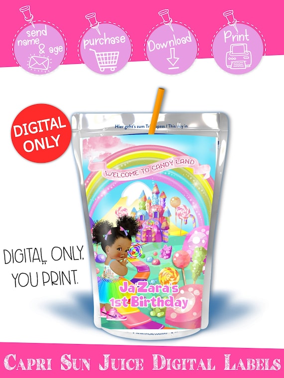 DIGITAL DOWNLOAD Candy Land Candyland Birthday Party Capri Sun Labels Caprisun Juice Pouch Digital Printable Il_570xn