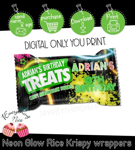 DIGITAL DOWNLOAD Neon Glow Theme Rice Krispies Treats Labels Digital Printable Il_570xn