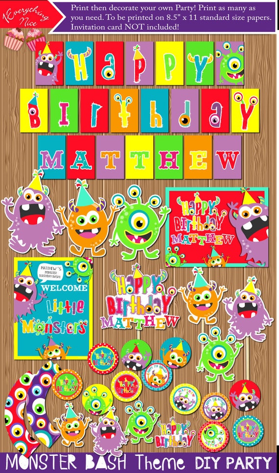 Monsters Monster Birthday Bash Theme Personalized DIY Digital Download Bundle Il_570xn