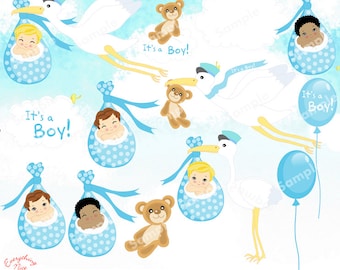 Baby Stork Boys Clipart Set