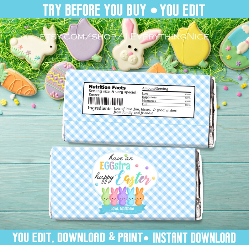 Happy Easter Pastel Theme Editable Instant DOWNLOAD Theme Candy Bar Wrapper DIGITAL Printable image 6