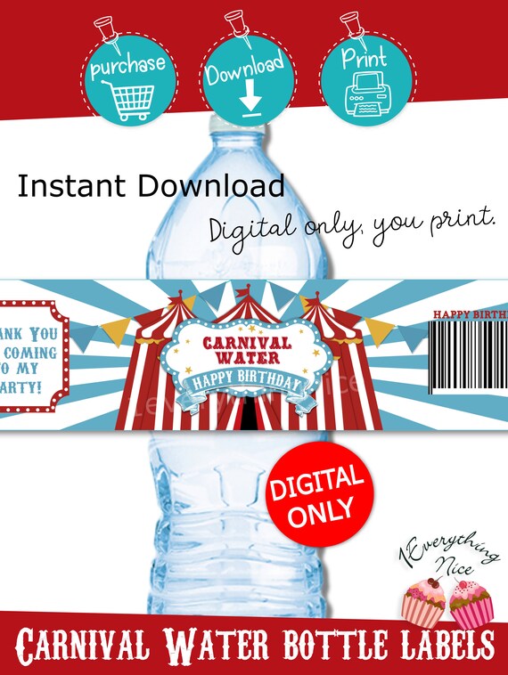 INSTANT DOWNLOAD Carnival Birthday Water Bottle Labels Drink Wrappers Digital Printable Il_570xn