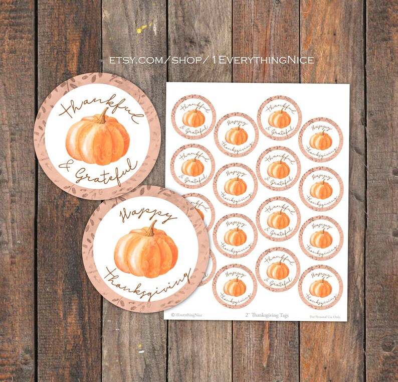 Happy Thanksgiving Fall Autumn 2 Round Tags Instant Digital Download Printable image 1