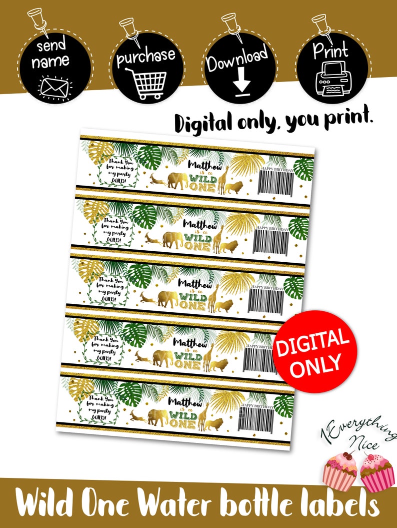 DIGITAL DOWNLOAD Wild One Theme Birthday Water Bottle Labels Wrappers Digital Printable image 2