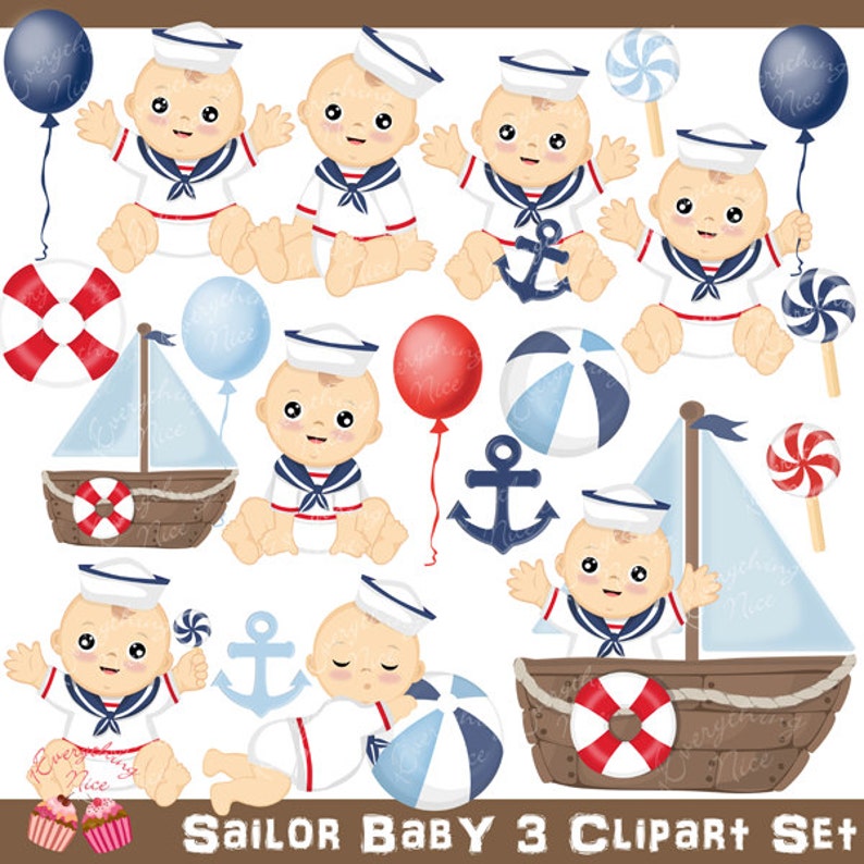 Sailor Baby 3 Clipart Set image 1
