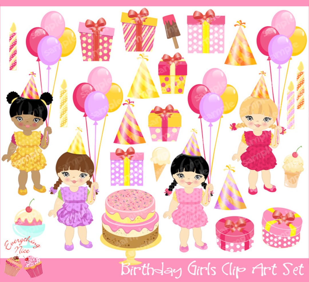 Birthday Girls Clipart Set Etsy