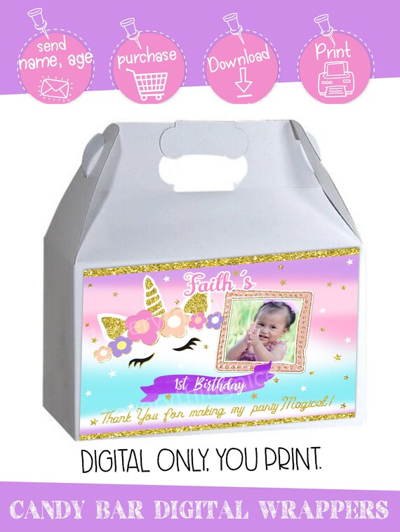DIGITAL DOWNLOAD Unicorn Birthday 4" x 6" Party Box Candy Box Labels Printables Il_570xn