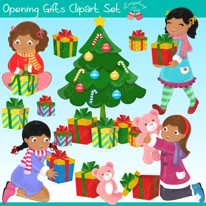 African-american Opening Gifts Clipart Set image 1