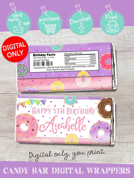 DIGITAL DOWNLOAD Donuts Donut Theme Candy Bar Chocolate Bar Wrappers Labels Digital Printable Il_570xn