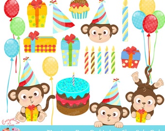 Monkey Boy Birthday  Clipart Set