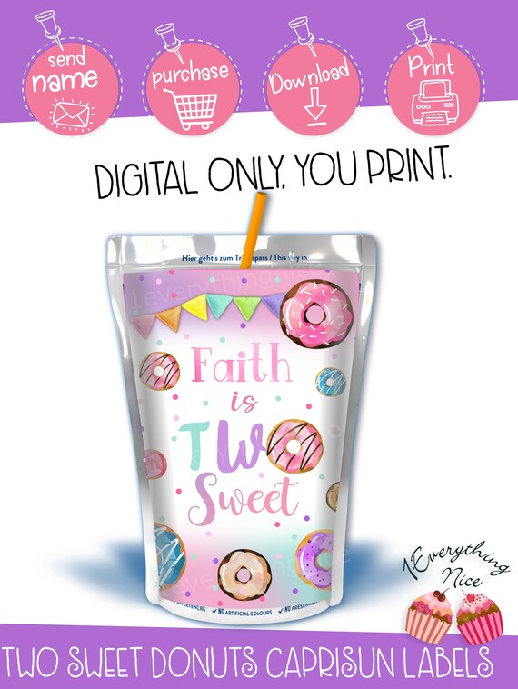 DIGITAL DOWNLOAD Donut Donuts Two Sweet Birthday Caprisun Juice Labels Printables Il_570xn