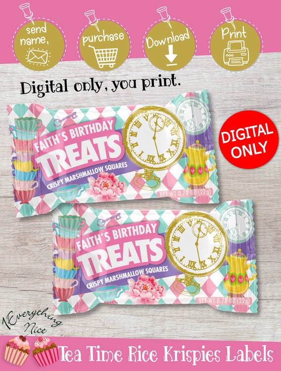 DIGITAL DOWNLOAD Tea Party Tea Time Theme Rice Krispies Treats Labels Digital Printable Il_570xn