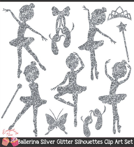 Ballerina Silver Glitter Silhouettes Clipart Set Il_570xn