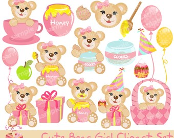 Cute Bear Girl Clipart Set