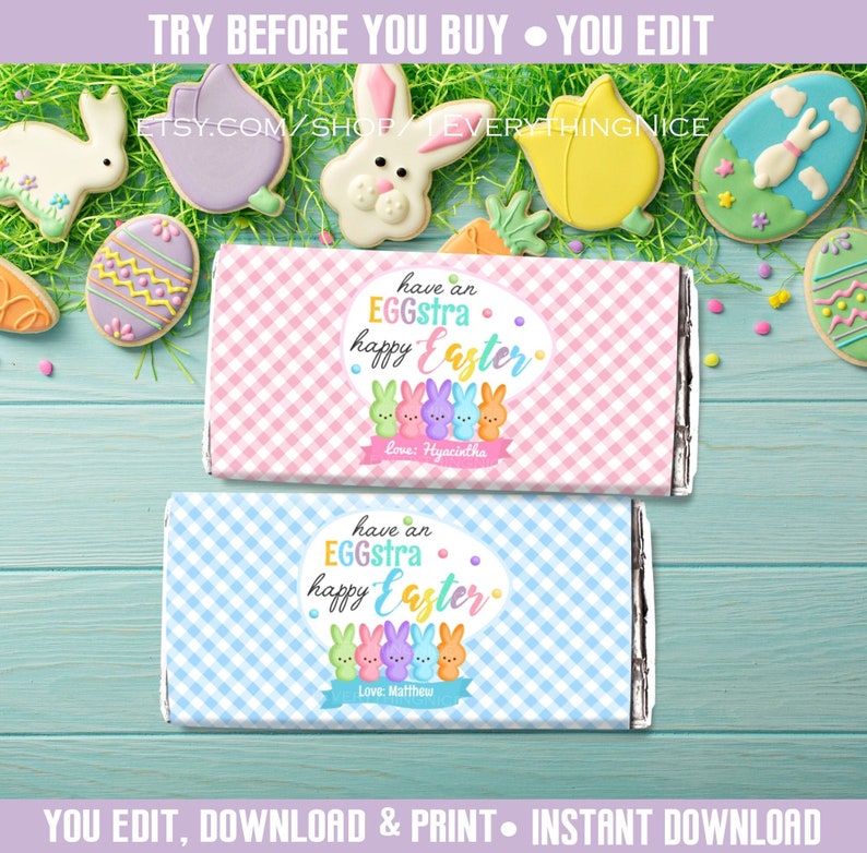 Happy Easter Pastel Theme Editable Instant DOWNLOAD Theme Candy Bar Wrapper DIGITAL Printable image 1