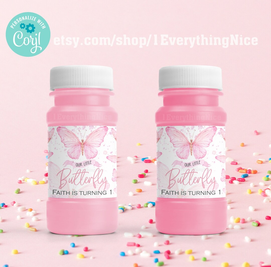Pink Butterfly Label Pink Butterfly Butterflies Theme 4oz and 2oz Bubble Bottle Labels ...