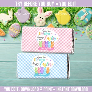 Happy Easter Pastel Theme Editable Instant DOWNLOAD Pink Blue Theme Wrappers Labels DIGITAL Printable Bundle Set image 6