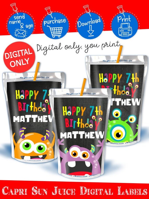 Digital Download Monster Bash Capri Sun Labels Printable Etsy