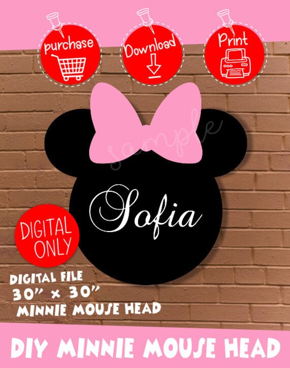 DIGITAL DOWNLOAD Minnie Mouse 30" x 30" Minnie Mouse Head Printable File Il_570xn