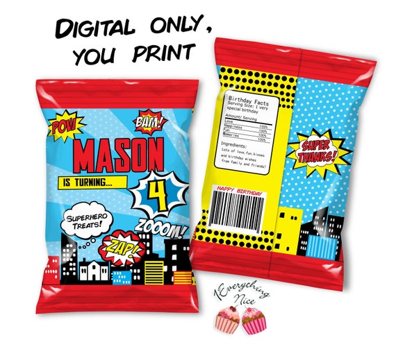 DIGITAL DOWNLOAD Hero Theme Chip Bag Labels Printable Digital Download digital-download-hero-theme-chip-bag-labels-printable-digital-download