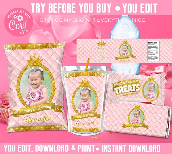 Princess Editable DIGITAL Instant DOWNLOAD Pink And Gold Royal.