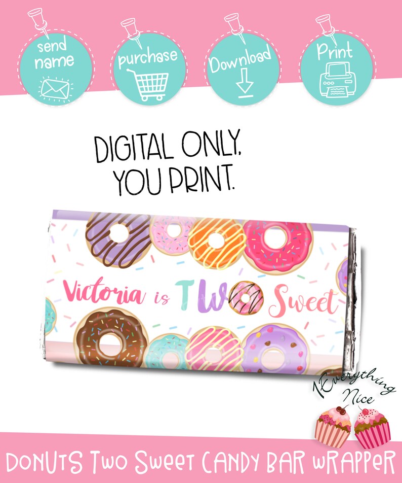 Download Favor Bags Containers Digital Download Donut Donuts Two Sweet Birthday Candy Bar Wrappers Digital Printable Paper Party Supplies