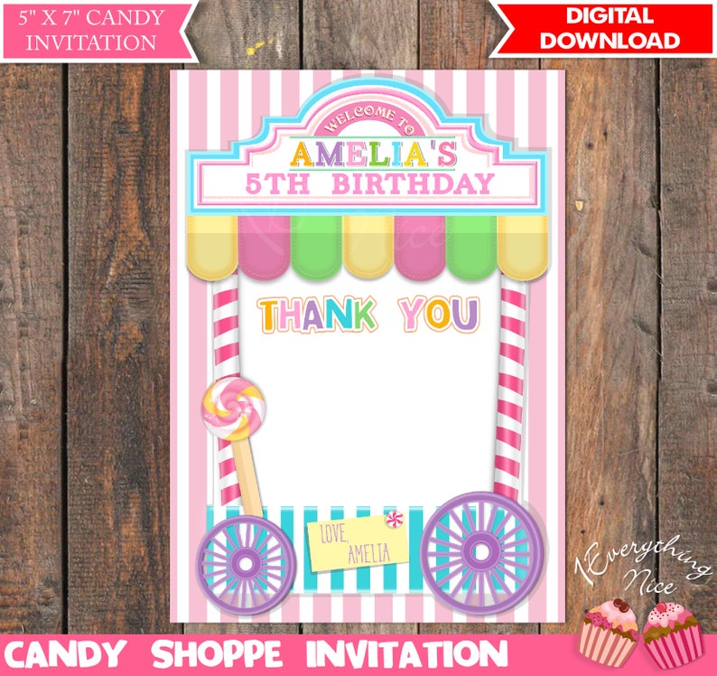 Candy Sweet Shoppe Theme Pink Birthday Invitation and Thank - Etsy