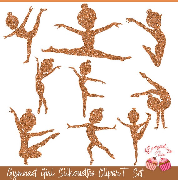 Gymnast Girl Bronze Glitter Silhouettes Clip Art Set Il_570xn