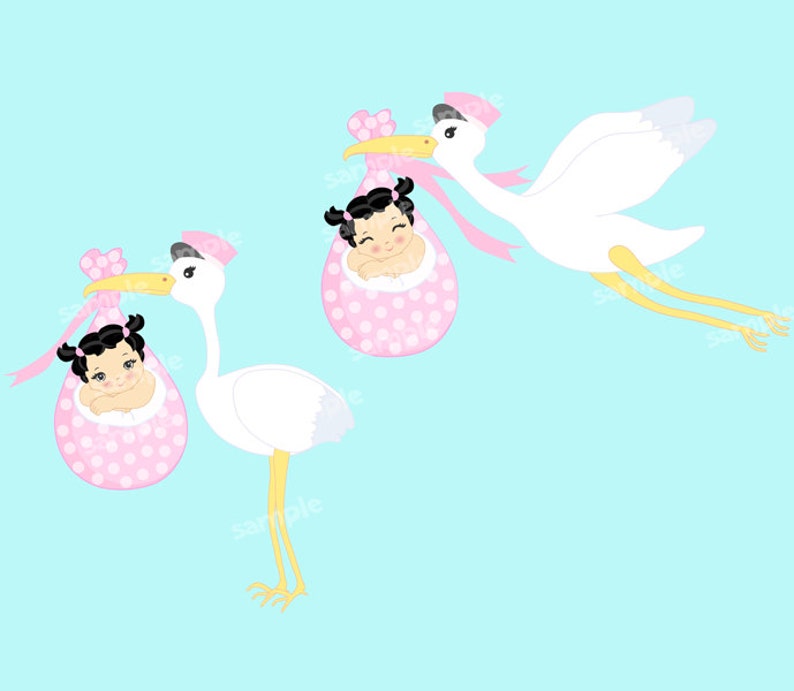 Baby Stork Girls Clipart Set image 2